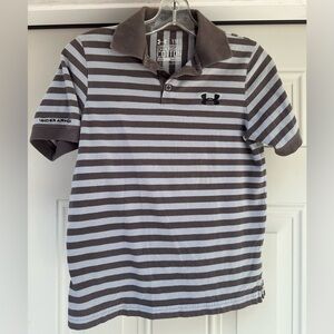 Under Armour Grey Striped Youth Medium Polo